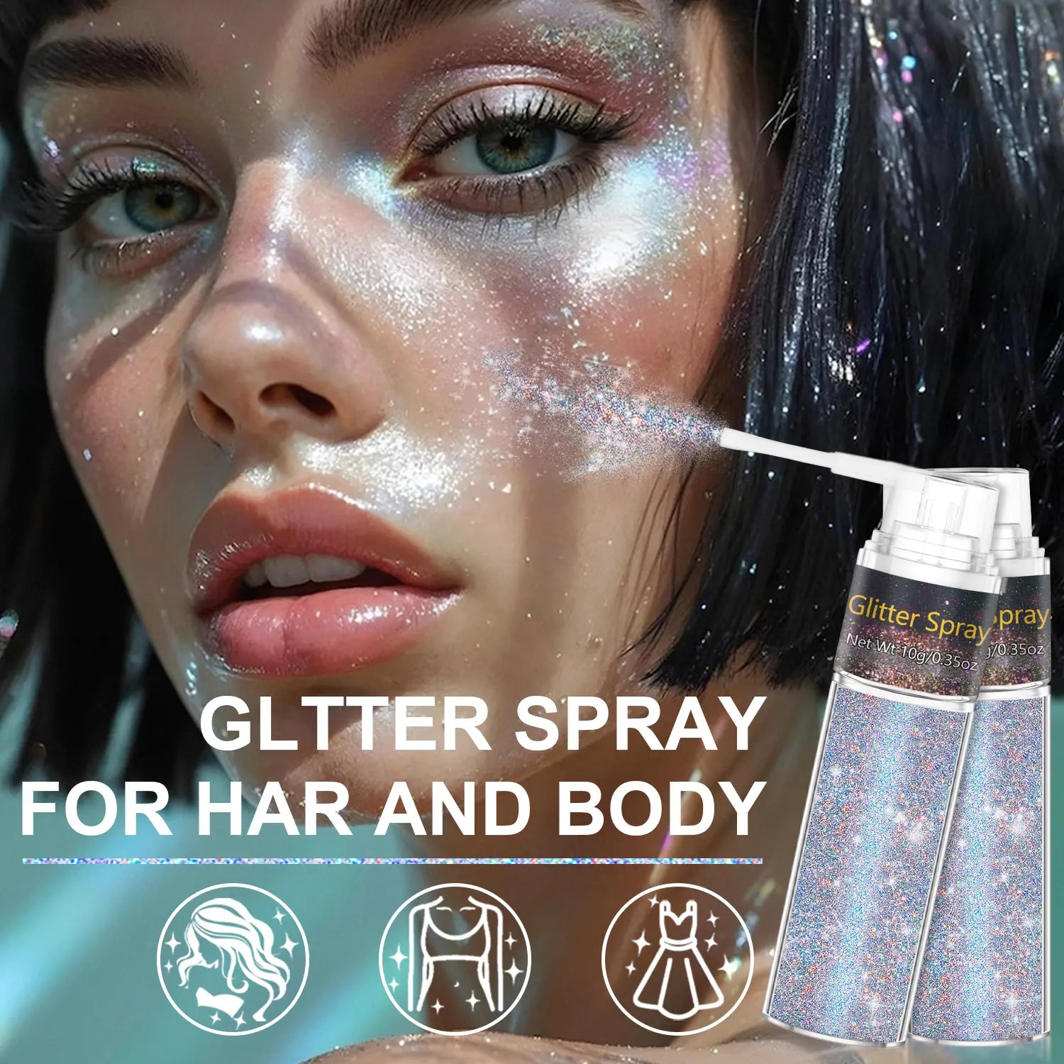 Hair and Body Glitter Spray, 1PC Hair Glitter Extra Fine Face Shimmer Powder for Clothes, Festival Loose Sparkle Powder for Rave Clothes Nail Art Easter Halloween Crafts