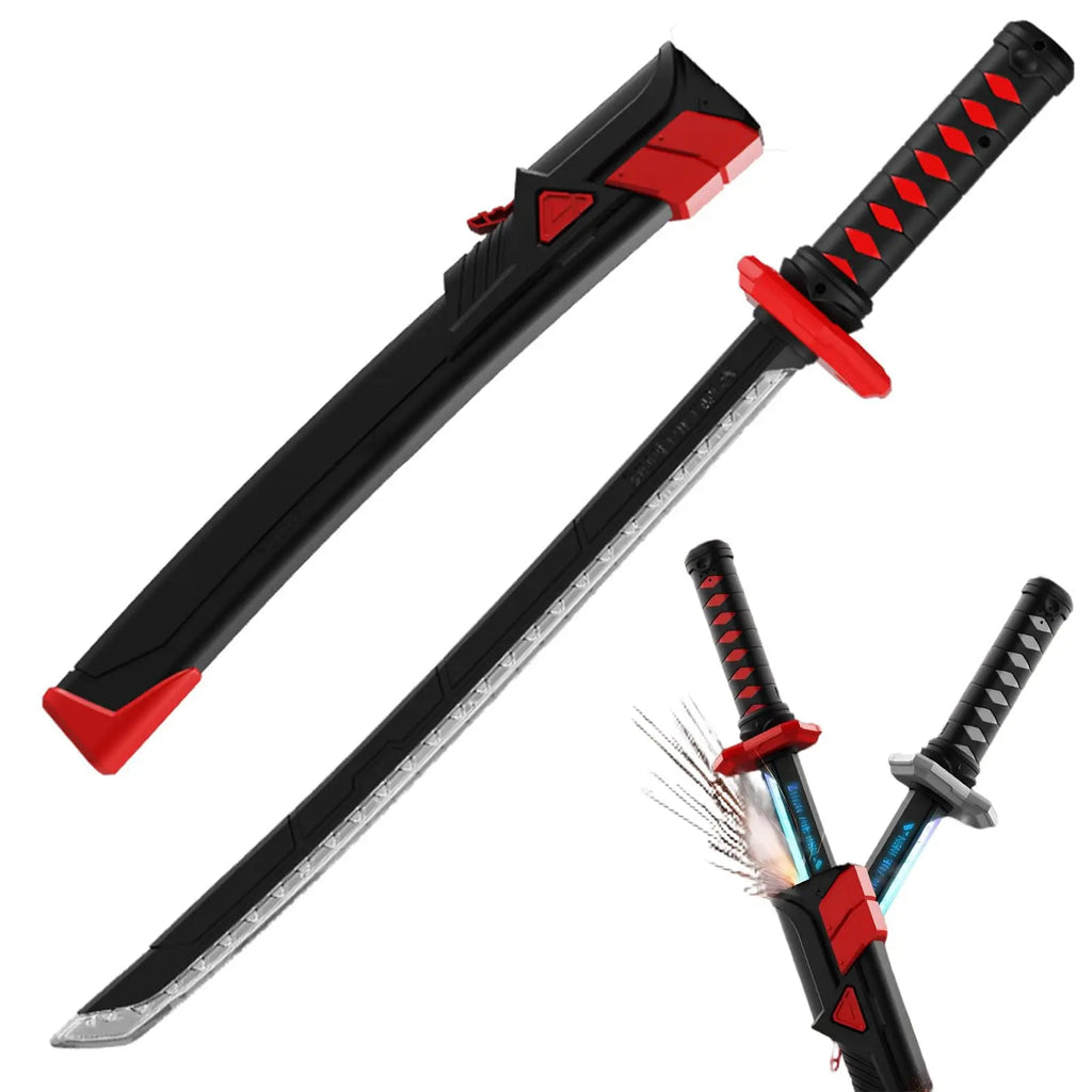 LED Lightsaber Spark Sword Toy – 23" Neon Glowing Blade with Sound & Fog, Eight-Color Streaming Light Effect USB-C Rechargeable Cosplay Weapon for Kids, Halloween Rave Party