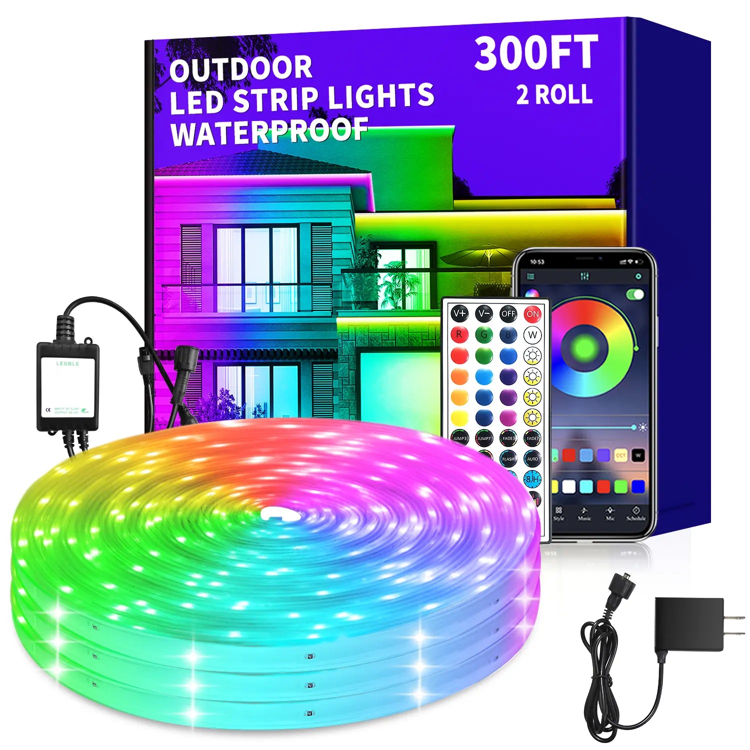 50Ft Outdoor LED Strip Lights Waterproof,Ip68 Waterproof LED Light Strips with Remote,App Control Music Sync RGB Outdoor LED Rope Lights,Led Lights for Bedroom,Roof,Pool,Deck,Balcony