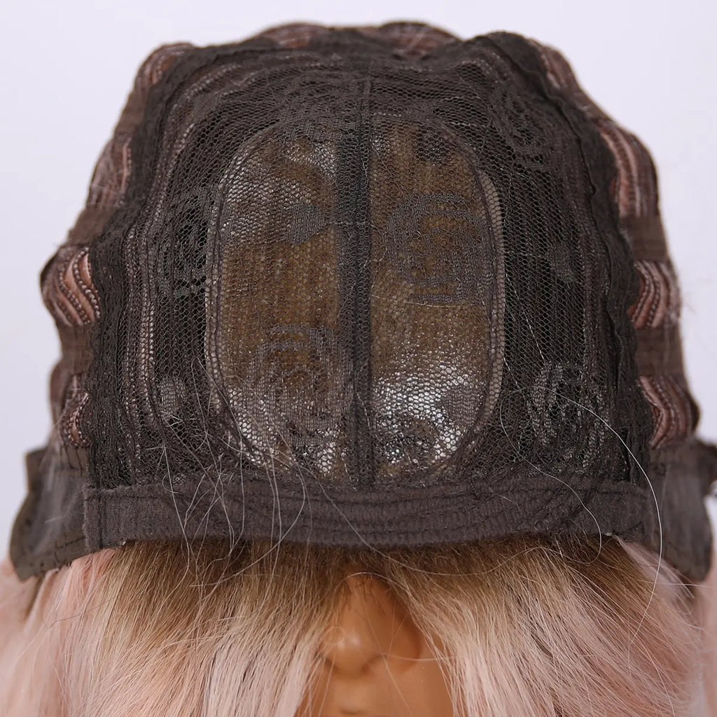 SMILCO 24" Ombre Pink Ash Brown Synthetic Wig, Glueless, Natural-Looking Scalp, Full Machine Cap, SM410 Adjustable Straps & Breathable Cap, Vibrant Color & Soft Texture