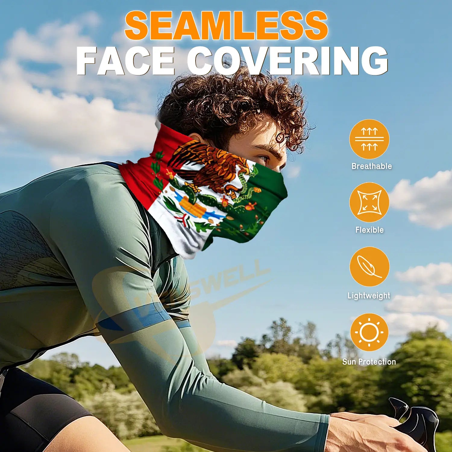 Venswell 6 Pics Mexican Neck Gaiter Face Mask Men Women,Seamless Bandana Rave Face Cover Scarf Mask,Balaclava,Headband, Head Wrap,Headwear