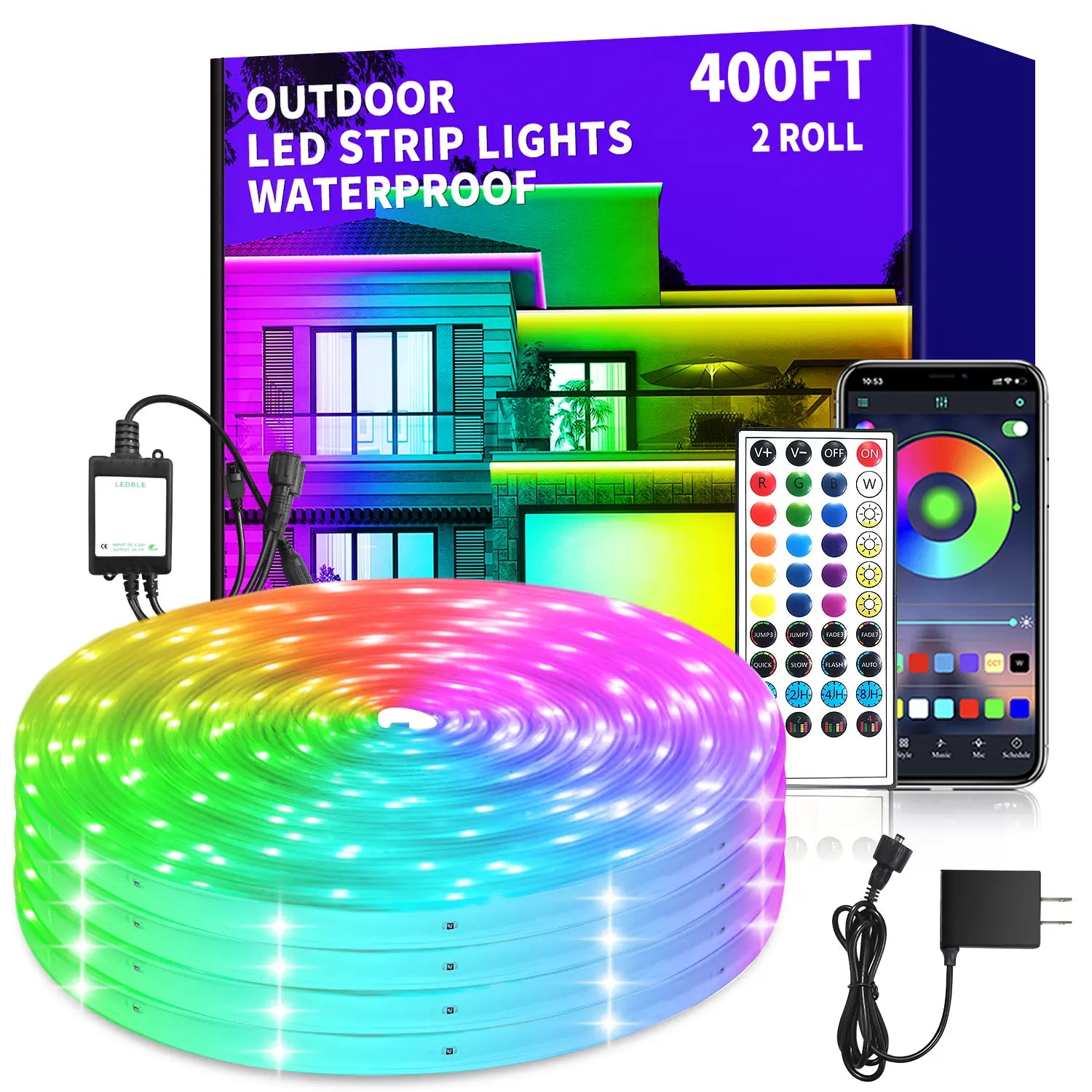 50Ft Outdoor LED Strip Lights Waterproof,Ip68 Waterproof LED Light Strips with Remote,App Control Music Sync RGB Outdoor LED Rope Lights,Led Lights for Bedroom,Roof,Pool,Deck,Balcony