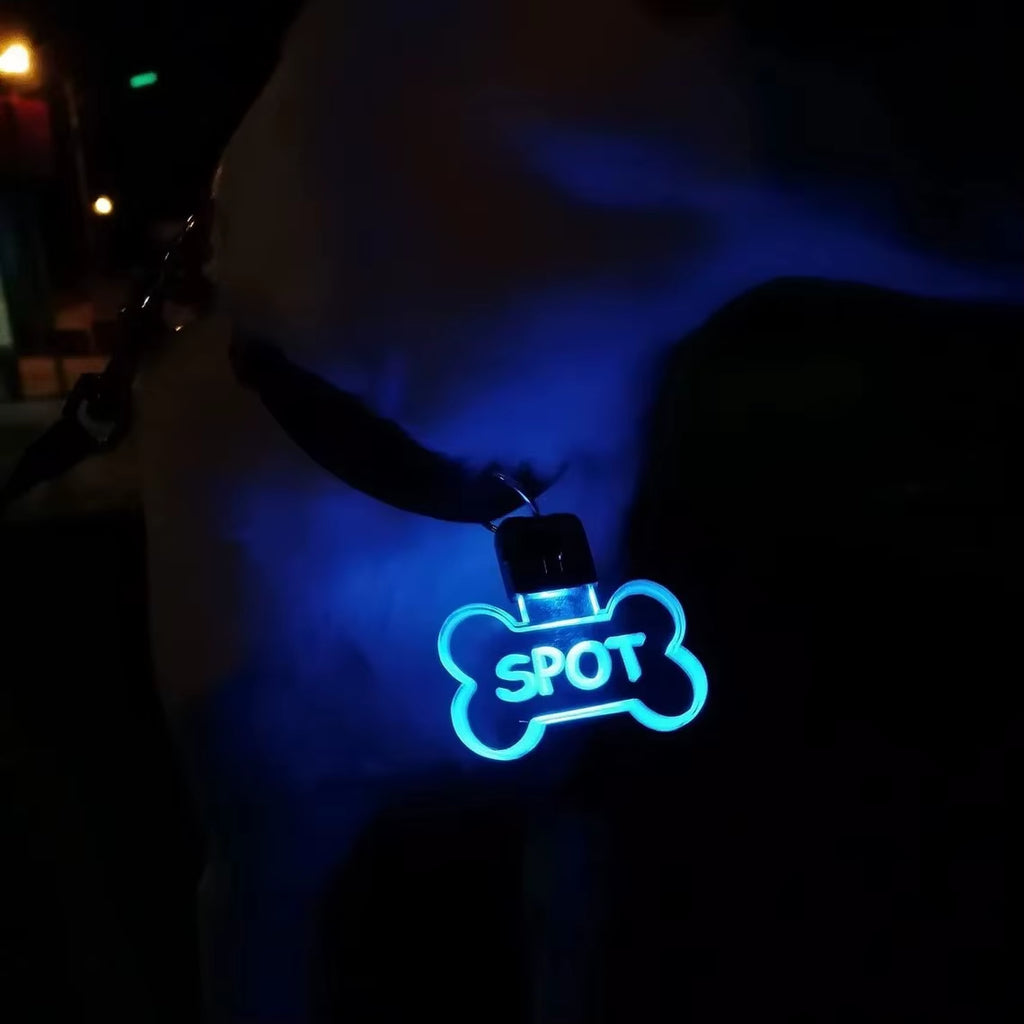 Customized Laser-Engraved Acrylic LED Pet ID Tag - Illuminated Safety Dog Luminous Pendant for Nighttime Dog Walks