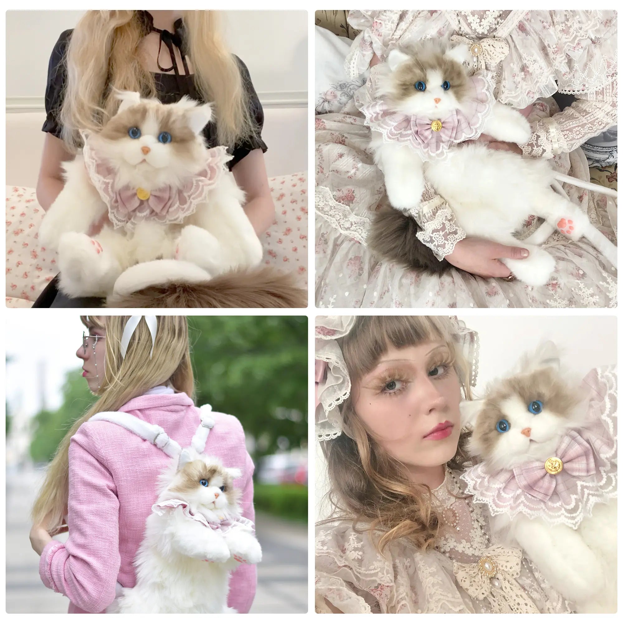 19'' Cat-Shaped Fashion Backpack Handmade Realistic Plush Animal Cat - 1 Set Chong Ker