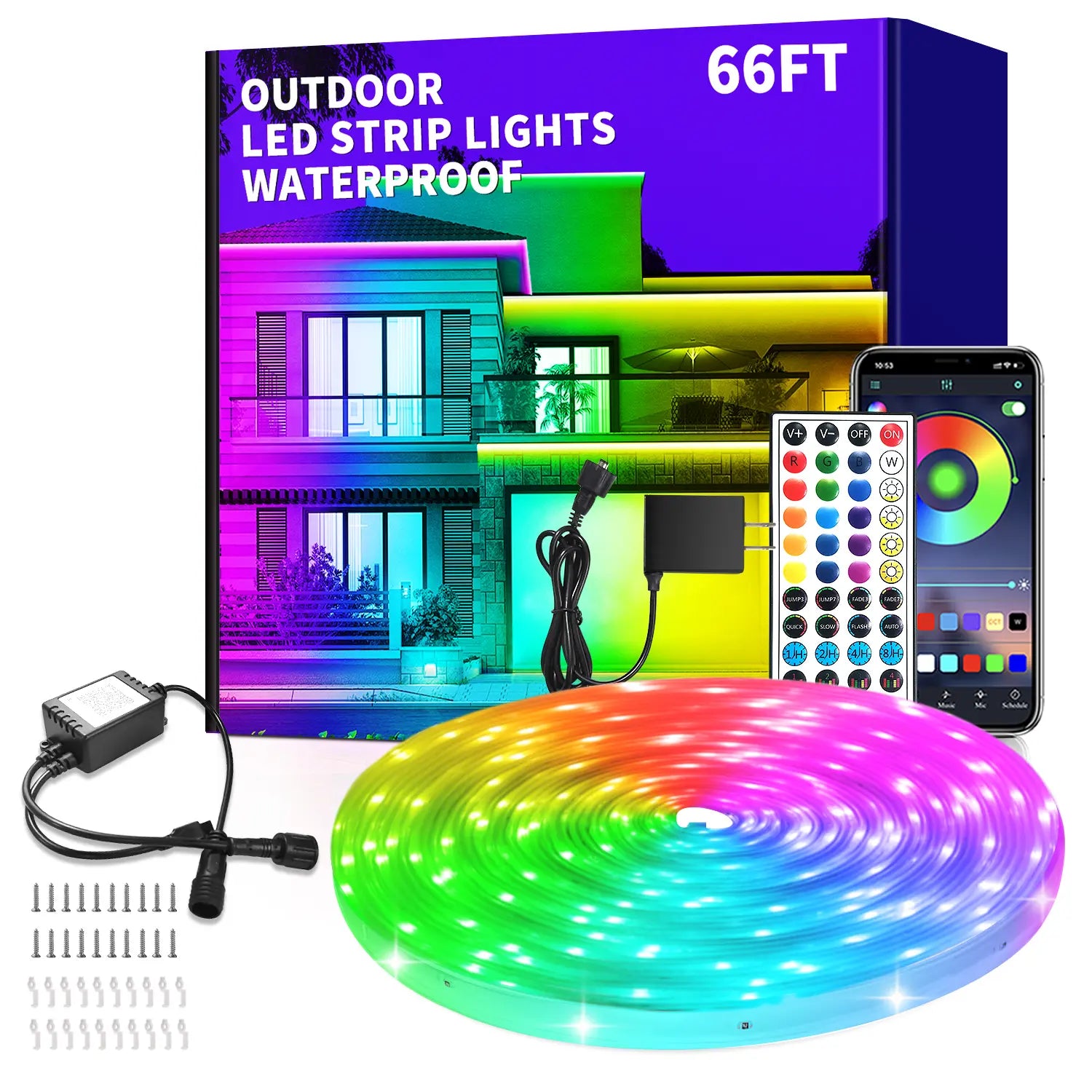 50Ft Outdoor LED Strip Lights Waterproof,Ip68 Waterproof LED Light Strips with Remote,App Control Music Sync RGB Outdoor LED Rope Lights,Led Lights for Bedroom,Roof,Pool,Deck,Balcony