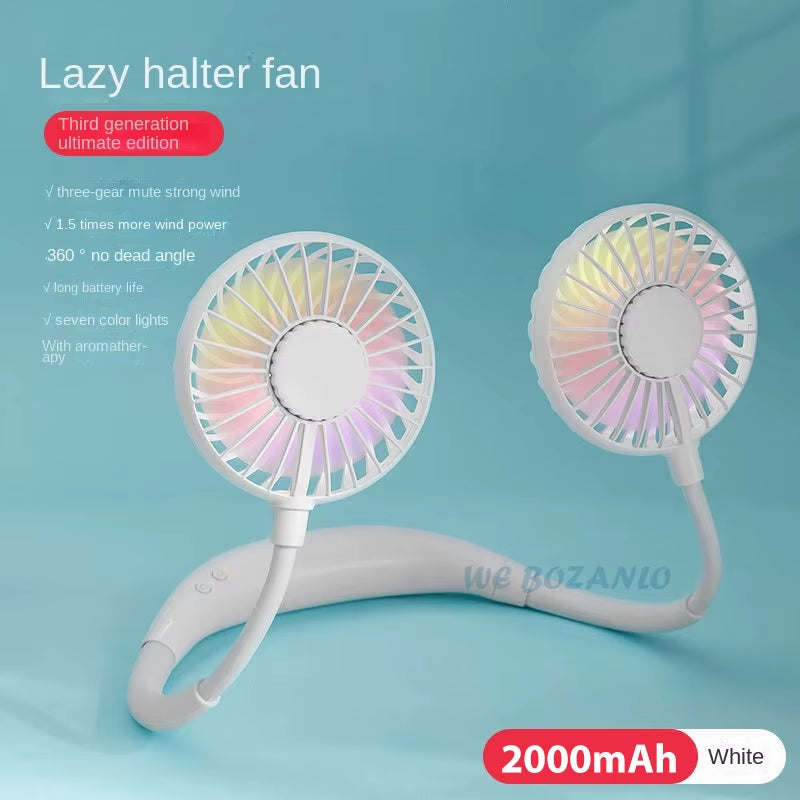 Portable Hanging Neck Fans USB Rechargeable Leafless Mini Air Cooling Fan Air Conditioner Wearable Neckband Fans