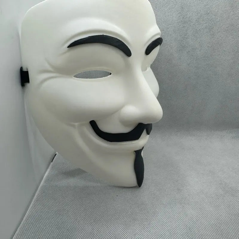 V for Vendetta Guy Fawkes Mask - White Plastic Costume Party Mask with Black Ribbon Ties for Halloween Christmas Mardi Gras Carnival Easter Music Festivals Rave Protest and All Costume Events