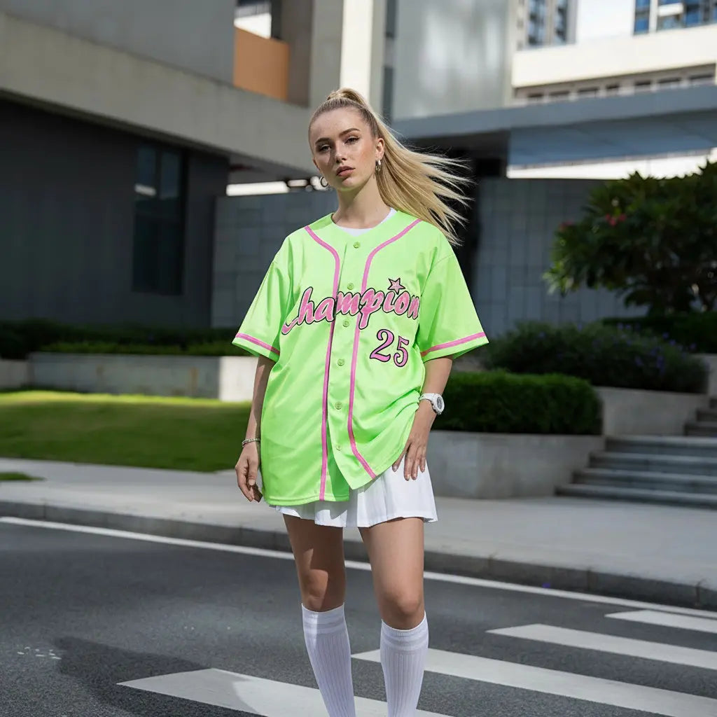 Neon Green #25 Baseball Jerseys Unisex Classic Fit Quick Dry Tracksuit Gym Outfits Loose Breathable Rave Soft Comfort Jerseys & Workout Tops High-Quality Sublimation Print with Tatami Stitch Embroidery Men'S Trend Dia De Muertos Style Clothes