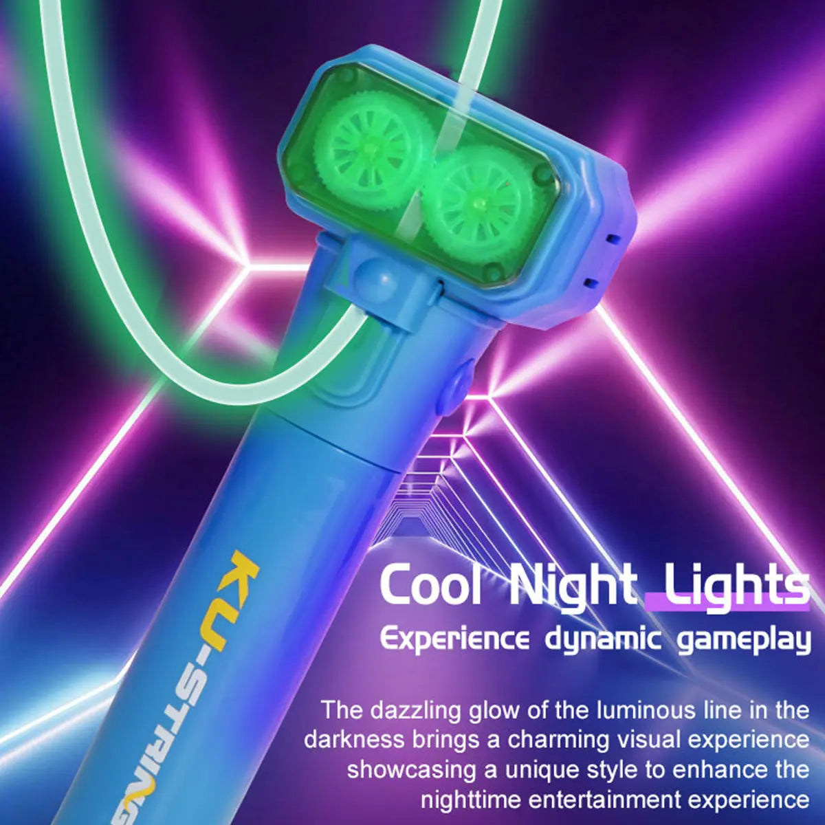 Handheld Fun Stress Reliever Electronic Rope Launcher Toy, the Glow-In-The-Dark String Shooter Toy, Electric Luminous Rope Light, Portable Rope Launcher, Gift for Adult and Kids Rope Launcher, Viral Fidget Toy Gadget, Music Festival Rave Dance Accessory