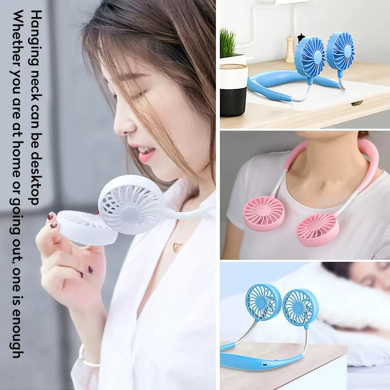 Portable Hanging Neck Fans USB Rechargeable Leafless Mini Air Cooling Fan Air Conditioner Wearable Neckband Fans