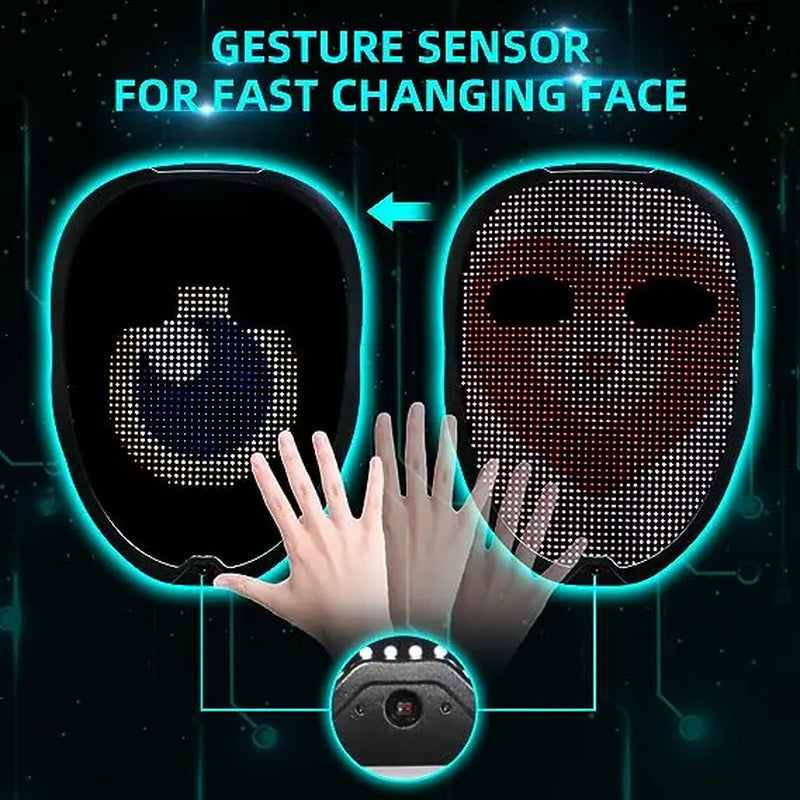 Ompusos LED Mask-Light up Mask Bluetooth APP Gesture Sensing Halloween LED Mask Adults, Digital Mask Costume Party Mask