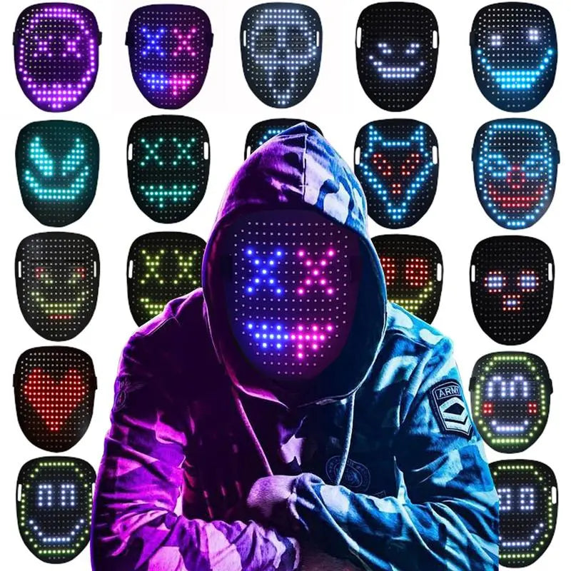 LED Face Mask Gesture Sensing 50 Patterns, Rechargeable LED Glow Mask Changing for Christmas 2025 New Year Rave Party, Light up Face Mask Scary Cool Masks for Adults Unisex Cosplay Festival Gifts