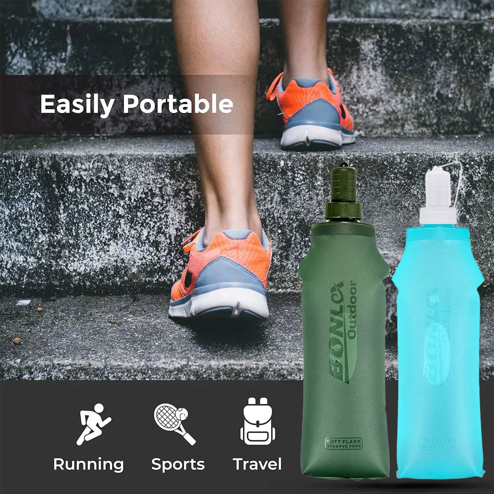 250ML 500ML Soft Flask, Running Water Bottle Foldable TPU Hydration Flask for Running Hydration Pack Cycling Hiking Marathon