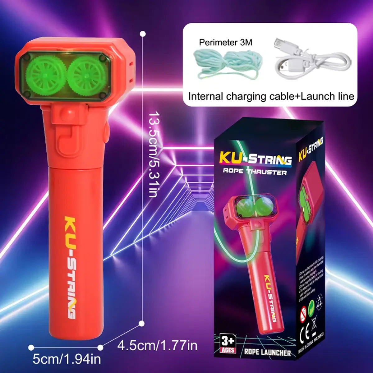 Handheld Fun Stress Reliever Electronic Rope Launcher Toy, the Glow-In-The-Dark String Shooter Toy, Electric Luminous Rope Light, Portable Rope Launcher, Gift for Adult and Kids Rope Launcher, Viral Fidget Toy Gadget, Music Festival Rave Dance Accessory