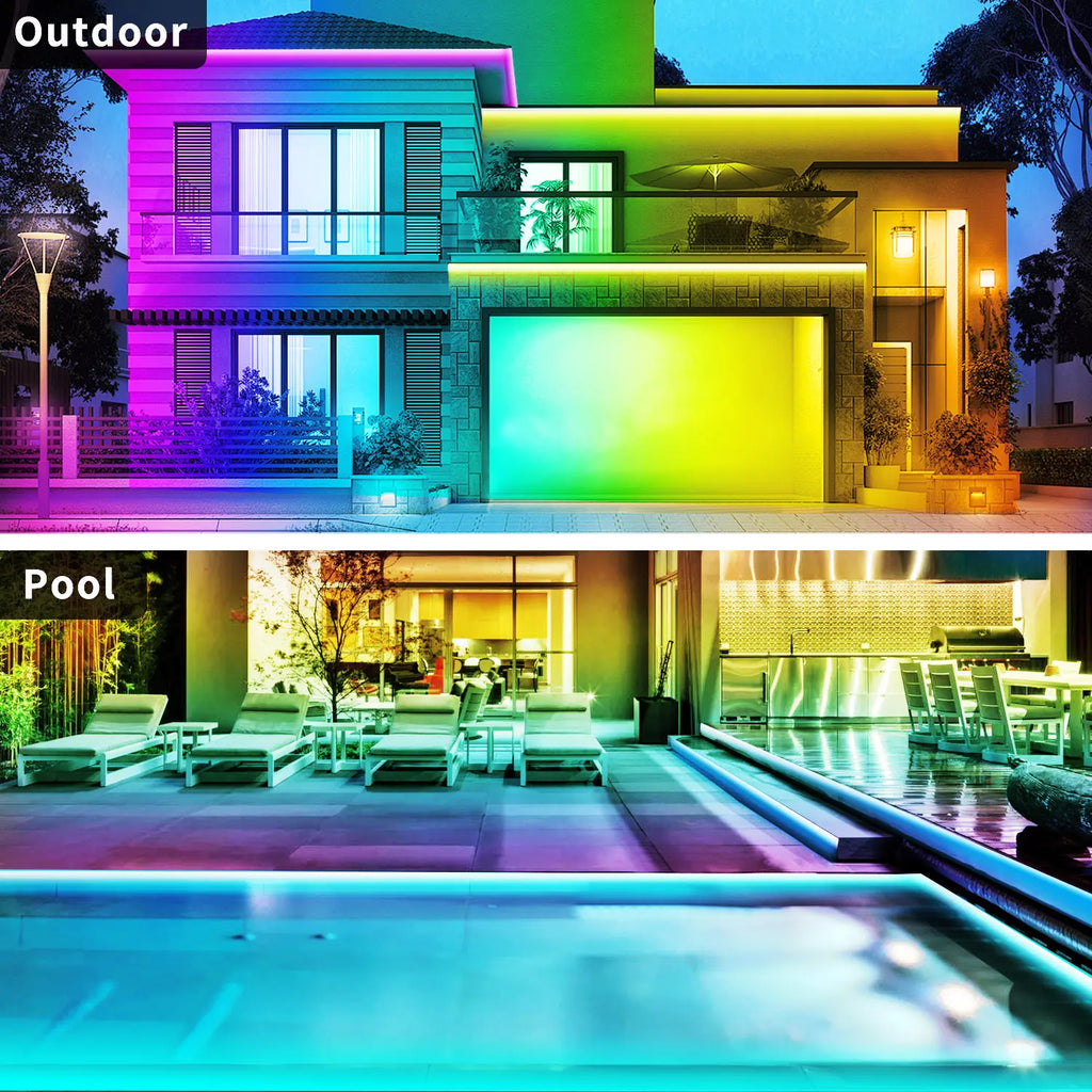 Outdoor LED Strip Lights Waterproof,Ip68 Waterproof LED Light Strips with Remote,App Control Music Sync RGB Outdoor LED Rope Lights,Led Lights for Bedroom,Roof,Pool,Deck,Balcony