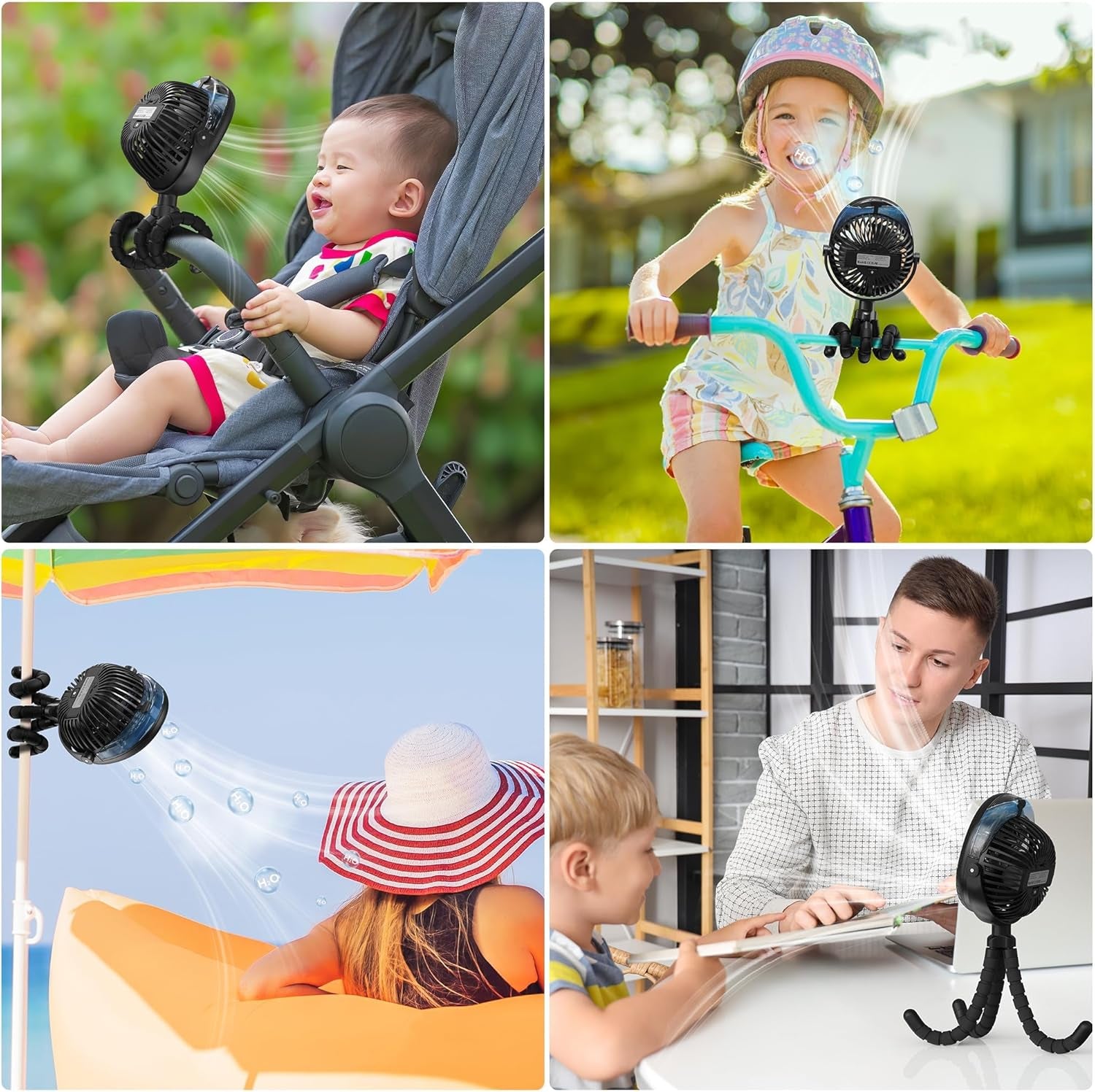 2025 Upgarded 4000Mah Misting Baby Stroller Fan, Rechargeable Battery Operated,Max 15Hrs Cooling,50Ml Portable Water Sprayer Misting Fan with Flexible Tripod Clip on Car Seat Crib Treadmill Bunk Bed
