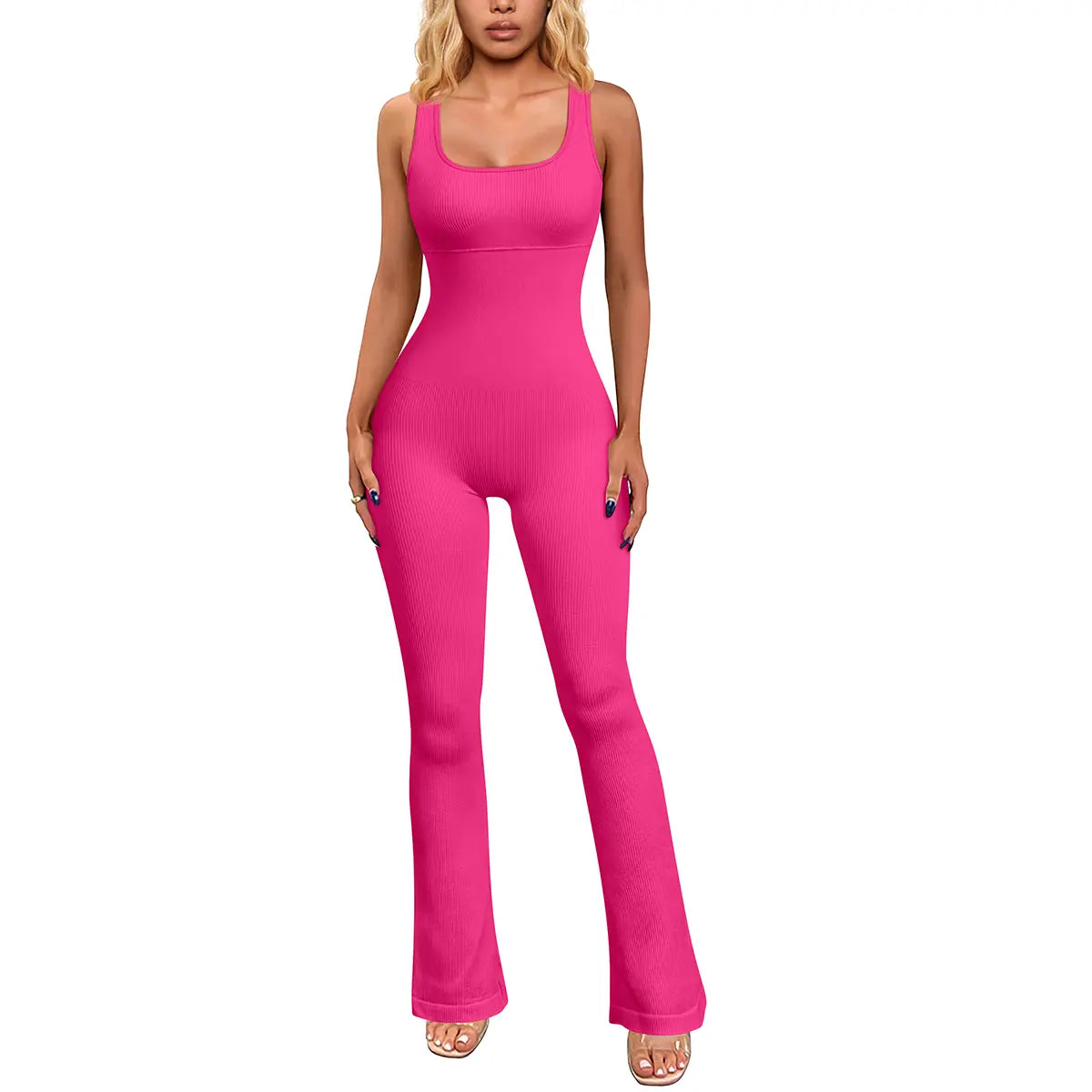 OYV Ribbed Sleeveless Tank Tops Bell Bottoms Flare Jumpsuits