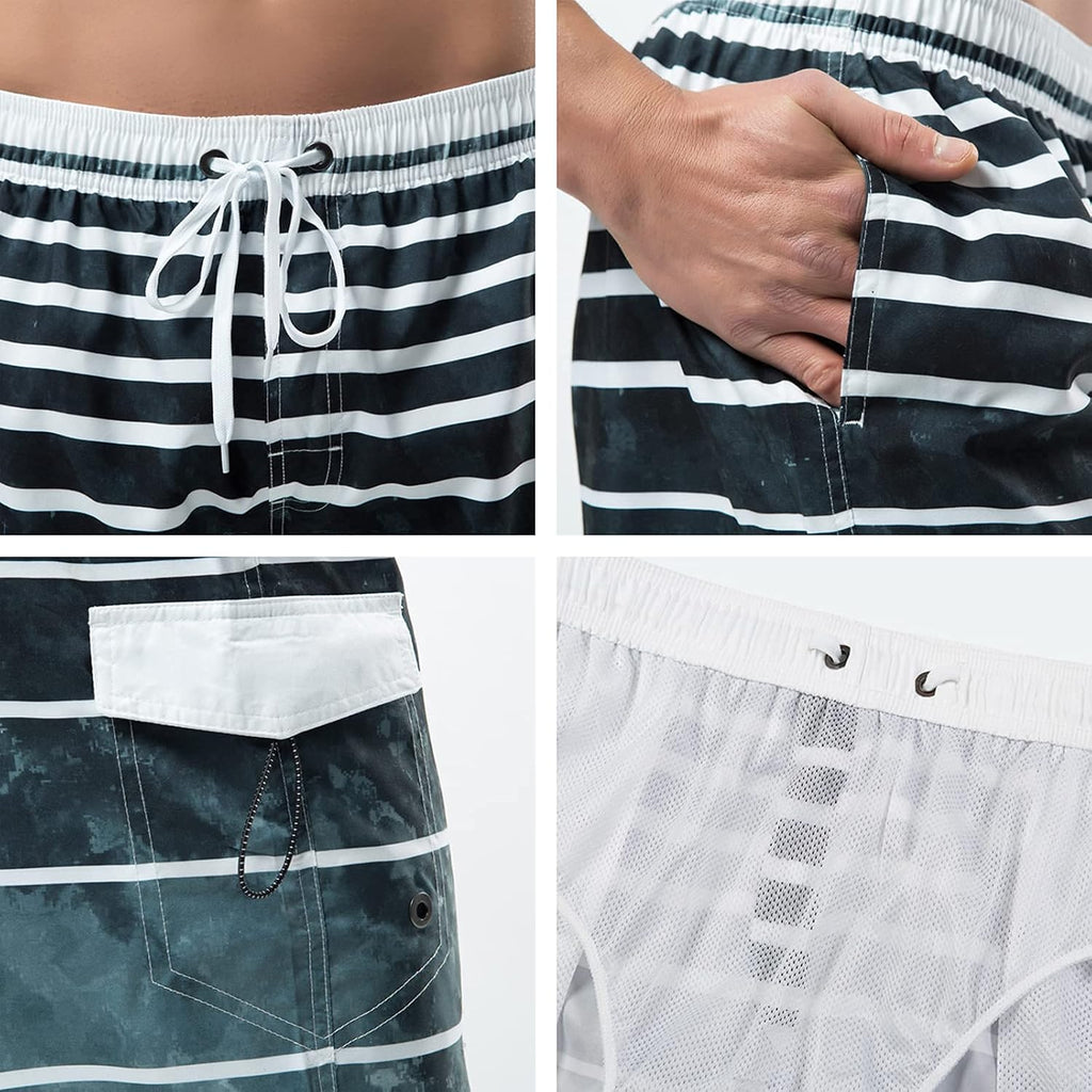 Men'S Swim Trunks, Quick Dry Board Shorts, Colorful Stripe Swimming Shorts,38,B1-Grey
