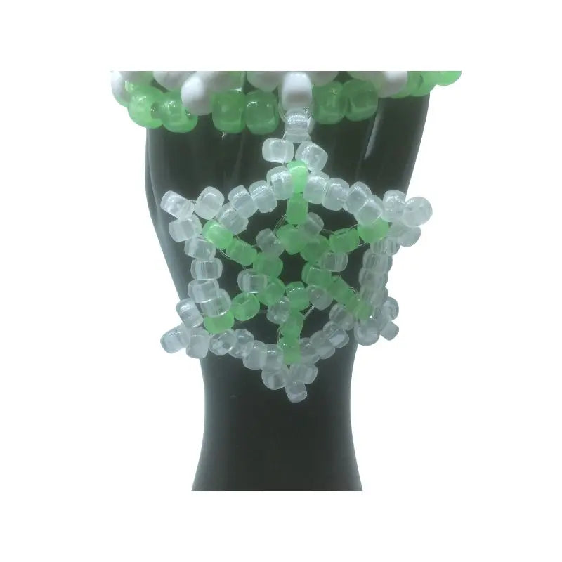 2 Glow Green Kandi Mini Cuff Rave Bracelet W/Bead Snowflake Charm of Glow in Dark Mini Pony Beads EDC