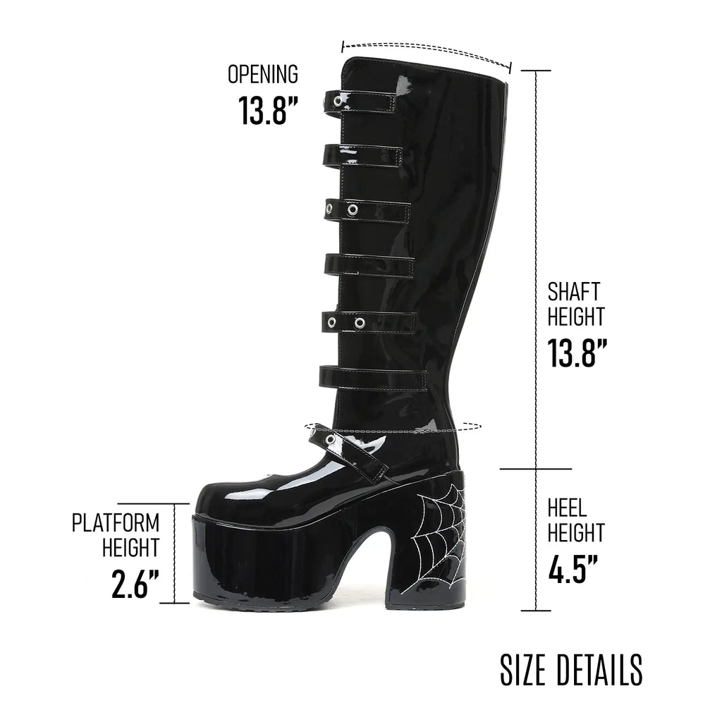 VIMISAOI Womens Platform Knee High Goth Boot round Toe Chunky Block High Heel Metal Buckles Spider Combat Motorcycle Punk Rave Party Fashion Boots