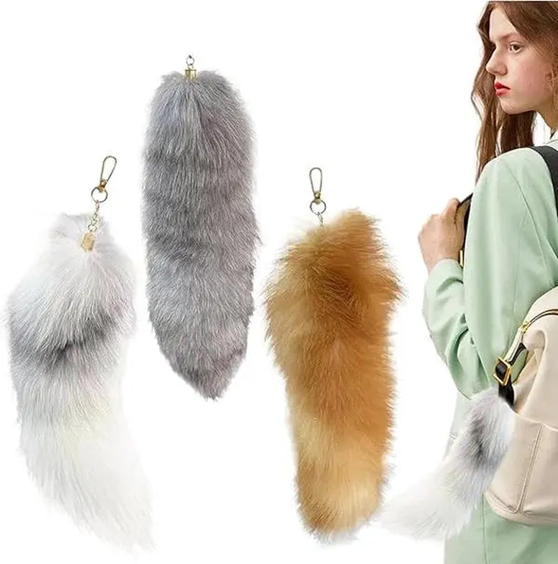 Luxury Realistic Fox Tail Keychain - Ultra Realistic Faux Fur with Leather Accent Handcrafted Pendant for Cosplay Rave & EDC Collections 40Cm Length