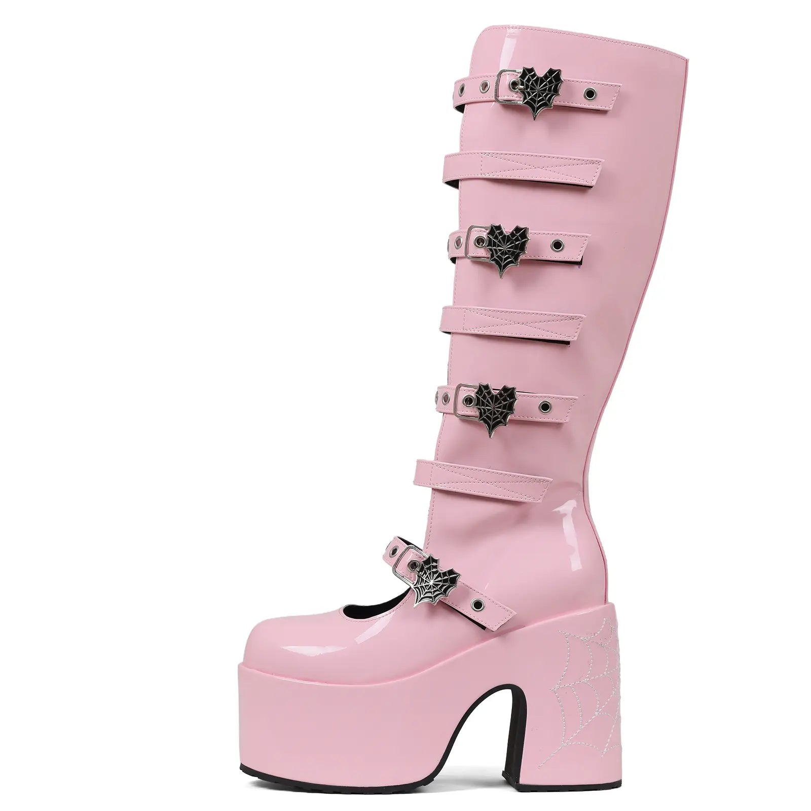 VIMISAOI Womens Platform Knee High Goth Boot round Toe Chunky Block High Heel Metal Buckles Spider Combat Motorcycle Punk Rave Party Fashion Boots
