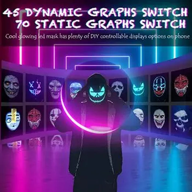Ompusos LED Mask-Light up Mask Bluetooth APP Gesture Sensing Halloween LED Mask Adults, Digital Mask Costume Party Mask