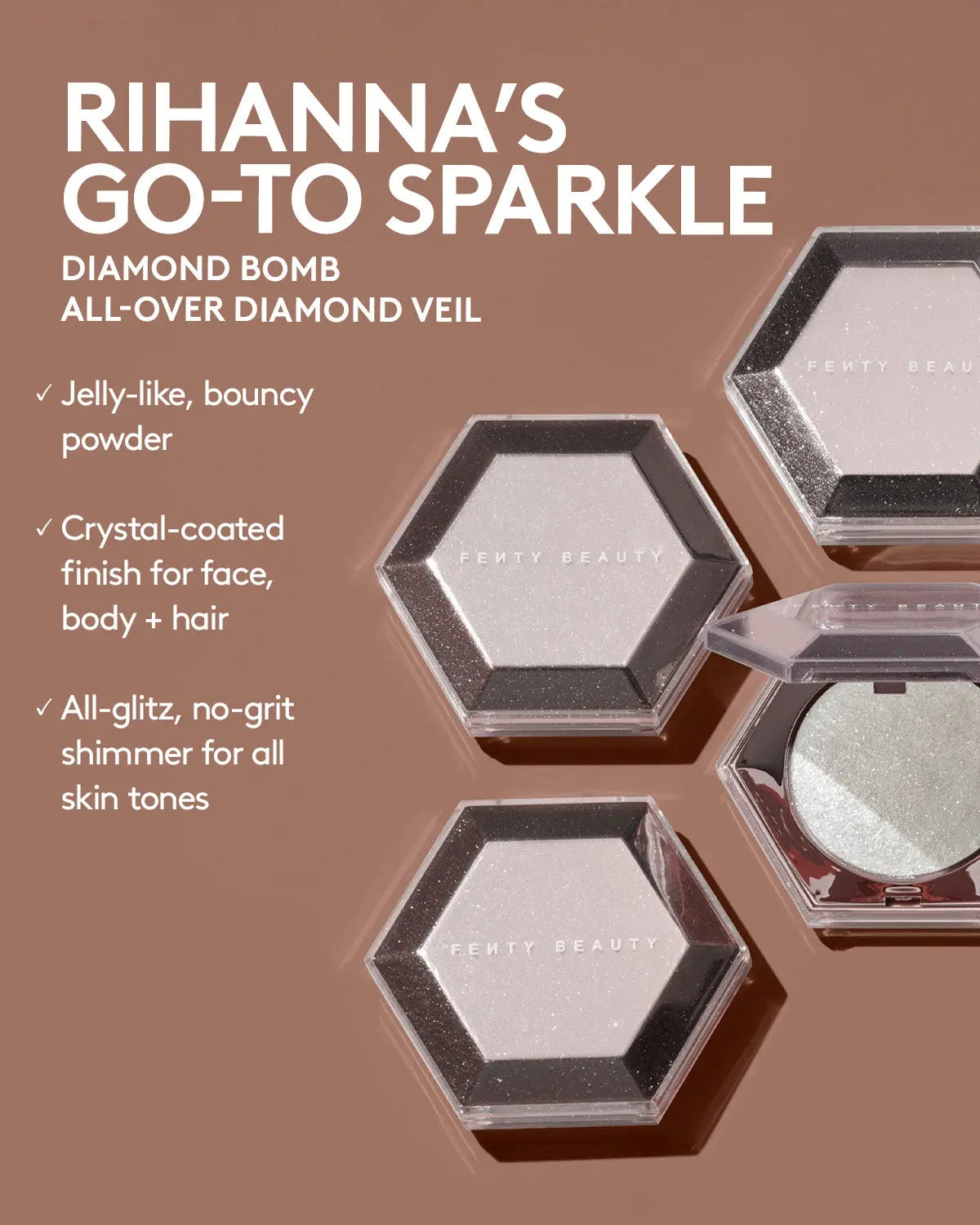 Fenty Beauty Sparkle All over Duo: Gloss Bomb Stix High-Shimmer Lip Gloss Stick + Diamond Bomb All-Over Diamond Veil