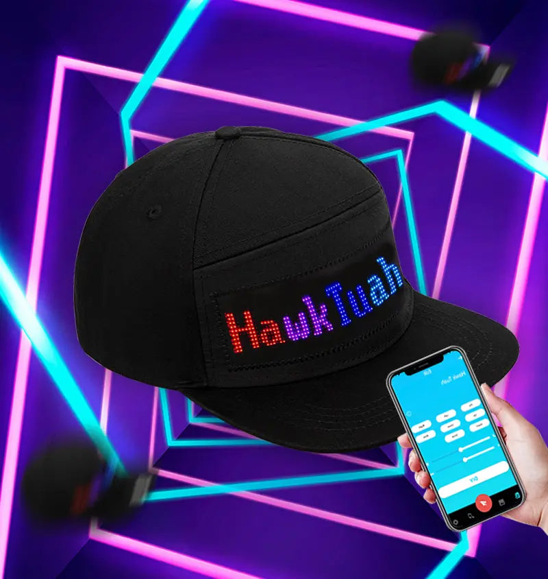 LED Bluetooth Hat DIY Gift, Bluetooth APP Controlled, Edited LED Display Hat LED Luminous Words (Text, Music, Images, Paintings) Suitable for Party Club Festivals