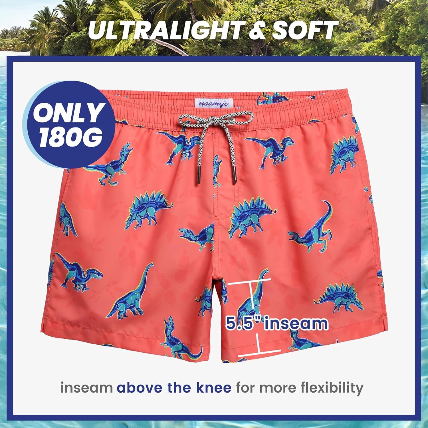 Mens Swim Trunks 5" Quick Dry Beach Shorts Bathing Suits with Mesh Lining Pockets