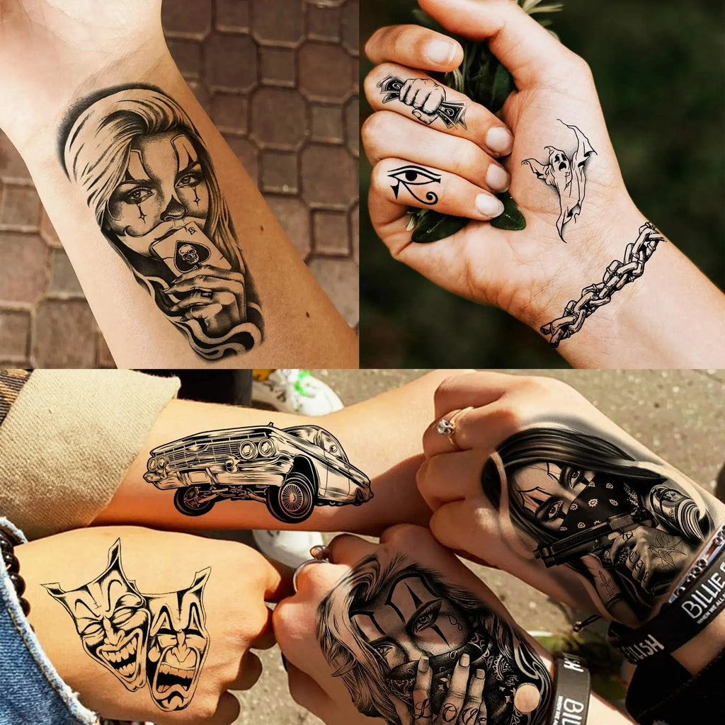 6 Sheets Large Chicano Temporary Tattoos for Men Women Adult,Chicana Guadalupe Gangster Fake Tattoos Prisoner Day of the Dead, Halloween Mexico Tattoo Stickers,Tatuajes Temporales Autocolante