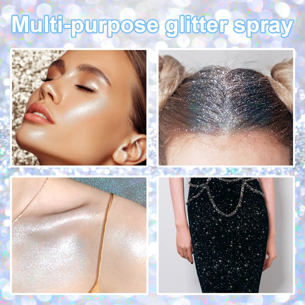 Hair and Body Glitter Spray, 1PC Hair Glitter Extra Fine Face Shimmer Powder for Clothes, Festival Loose Sparkle Powder for Rave Clothes Nail Art Easter Halloween Crafts