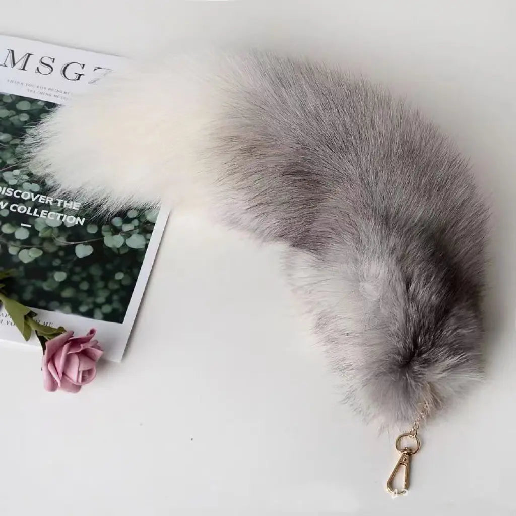 Luxury Realistic Fox Tail Keychain - Ultra Realistic Faux Fur with Leather Accent Handcrafted Pendant for Cosplay Rave & EDC Collections 40Cm Length