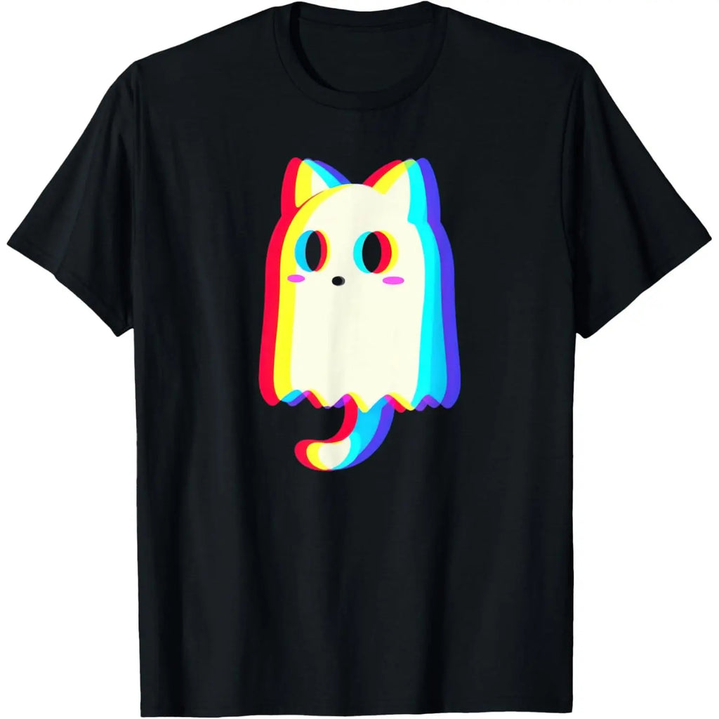 Trippy Vaporwave Ghost Cat Halloween Techno Rave EDM Men Women T-Shirt Graphic Tees