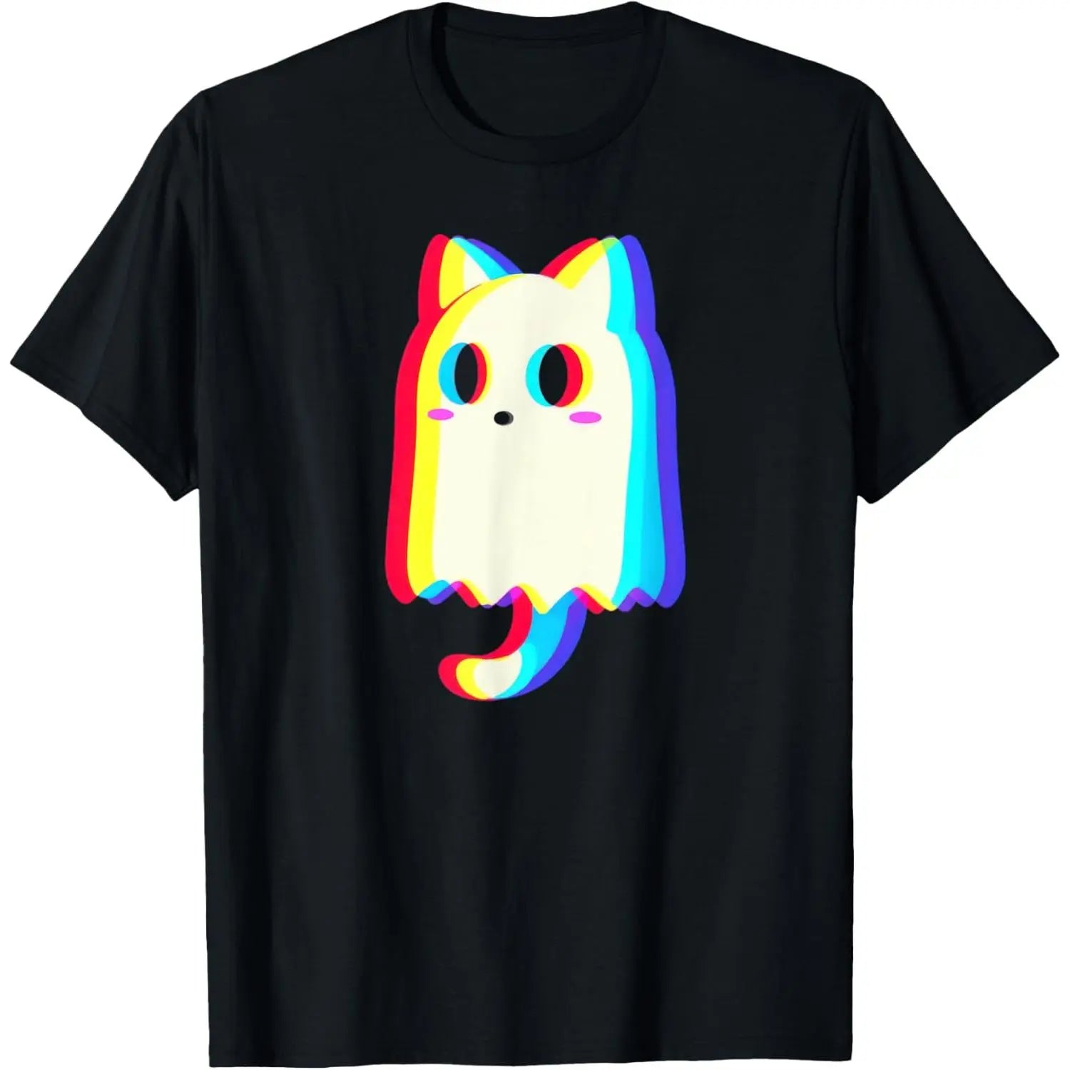Trippy Vaporwave Ghost Cat Halloween Techno Rave EDM Men Women T-Shirt Graphic Tees