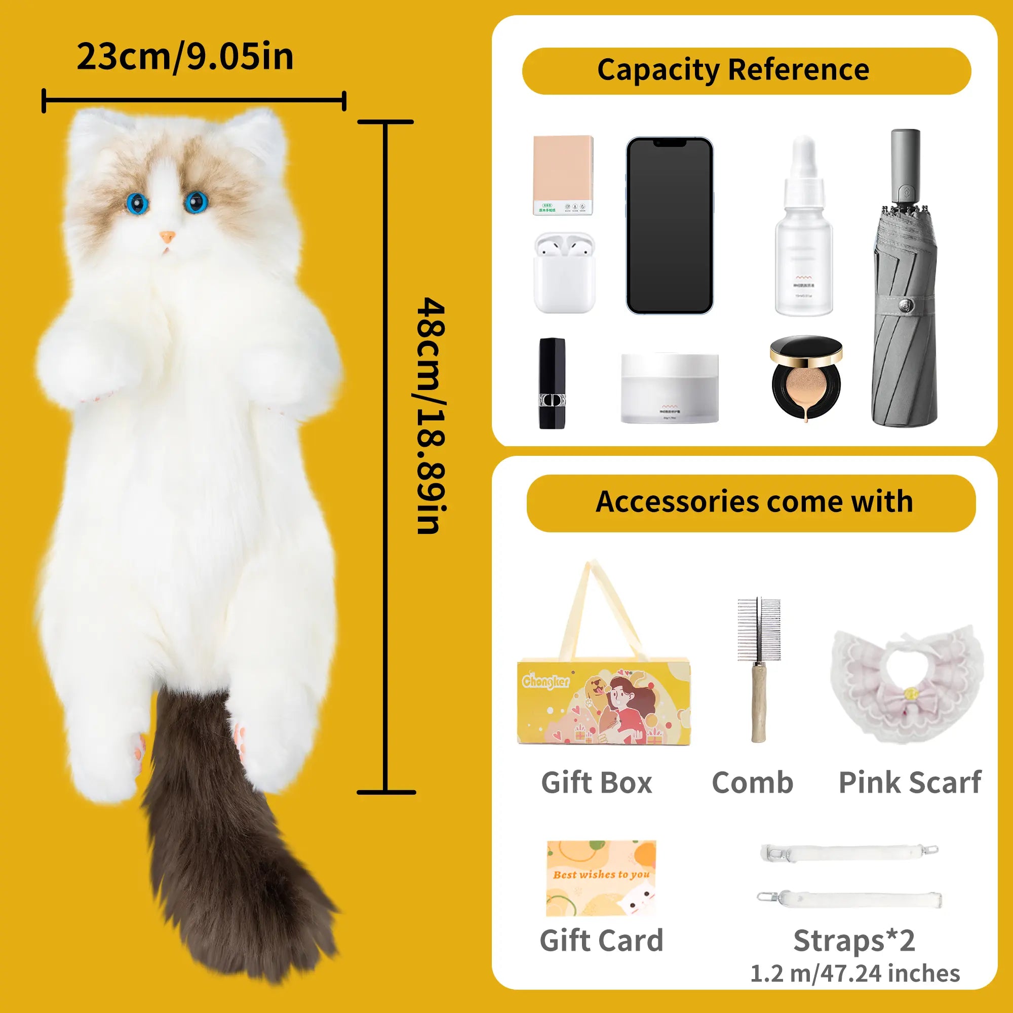 19'' Cat-Shaped Fashion Backpack Handmade Realistic Plush Animal Cat - 1 Set Chong Ker