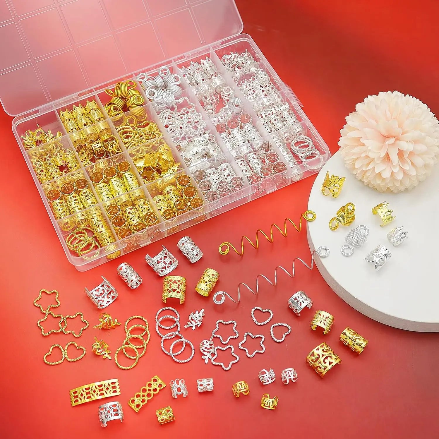 260 Pcs Hair Jewelry for Braids,Hair Beads Accessories for Dreadlock,Metal Hair Clips Cuffs Rings,Loc Rave Hair Charm Decorations Adjustable Kits for Men Women Silver