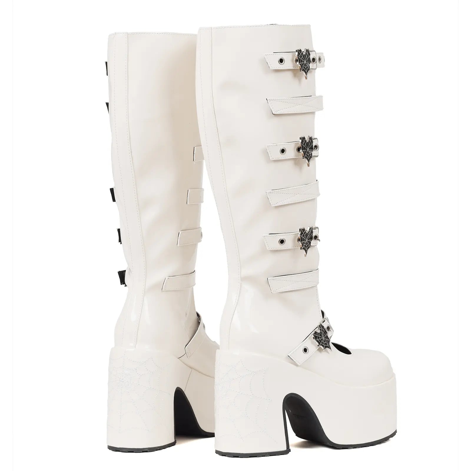 VIMISAOI Womens Platform Knee High Goth Boot round Toe Chunky Block High Heel Metal Buckles Spider Combat Motorcycle Punk Rave Party Fashion Boots