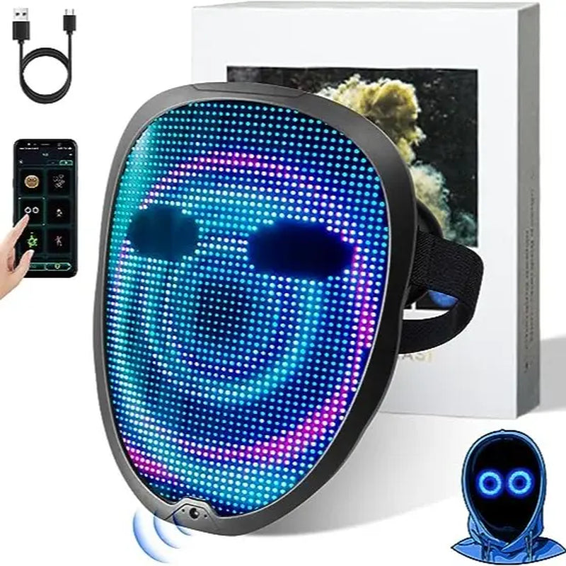 Ompusos LED Mask-Light up Mask Bluetooth APP Gesture Sensing Halloween LED Mask Adults, Digital Mask Costume Party Mask
